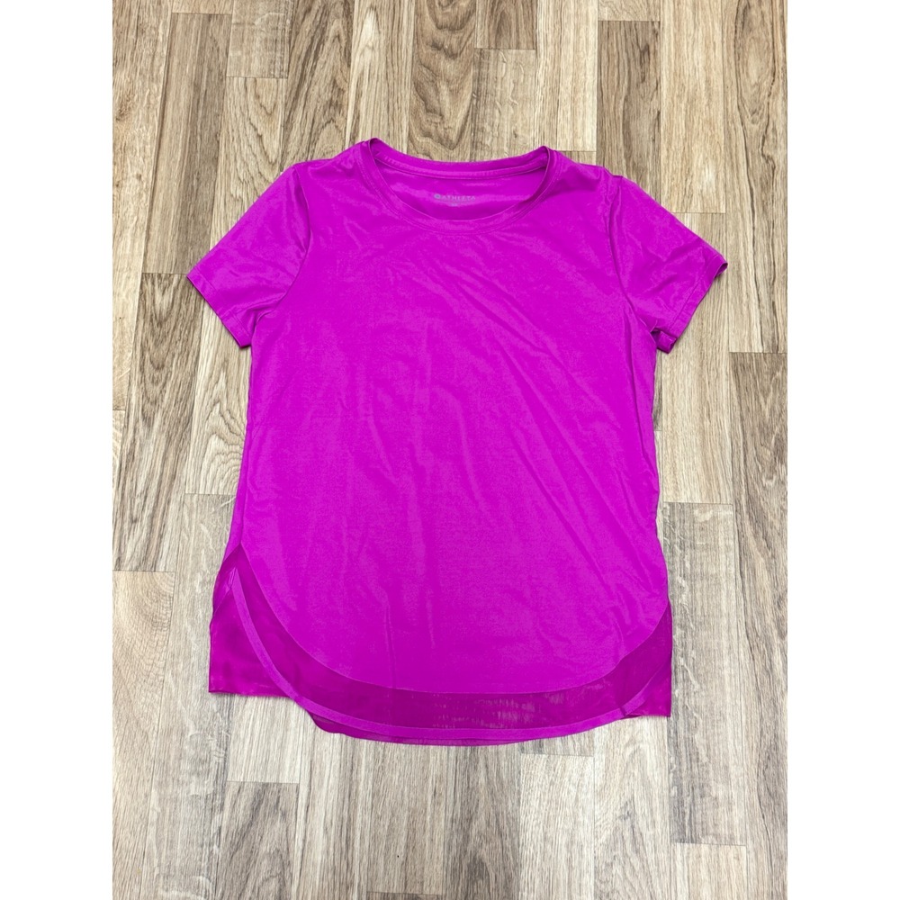 Athleta Womens Mesh Trim Short Sleeve Workout Top Magenta Pink XS 404756-03‎ - Picture 4 of 8